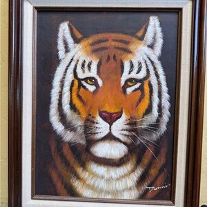 Framed Tiger Vintage Oil Painting